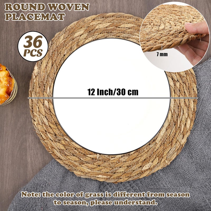 Kochorie Set of 36 Round Woven Placemats 12 Inch Bulrush Placemats Natural Handwoven Boho Rattan Wicker Table Mats for Farmhouse & Home Dining - Image 2