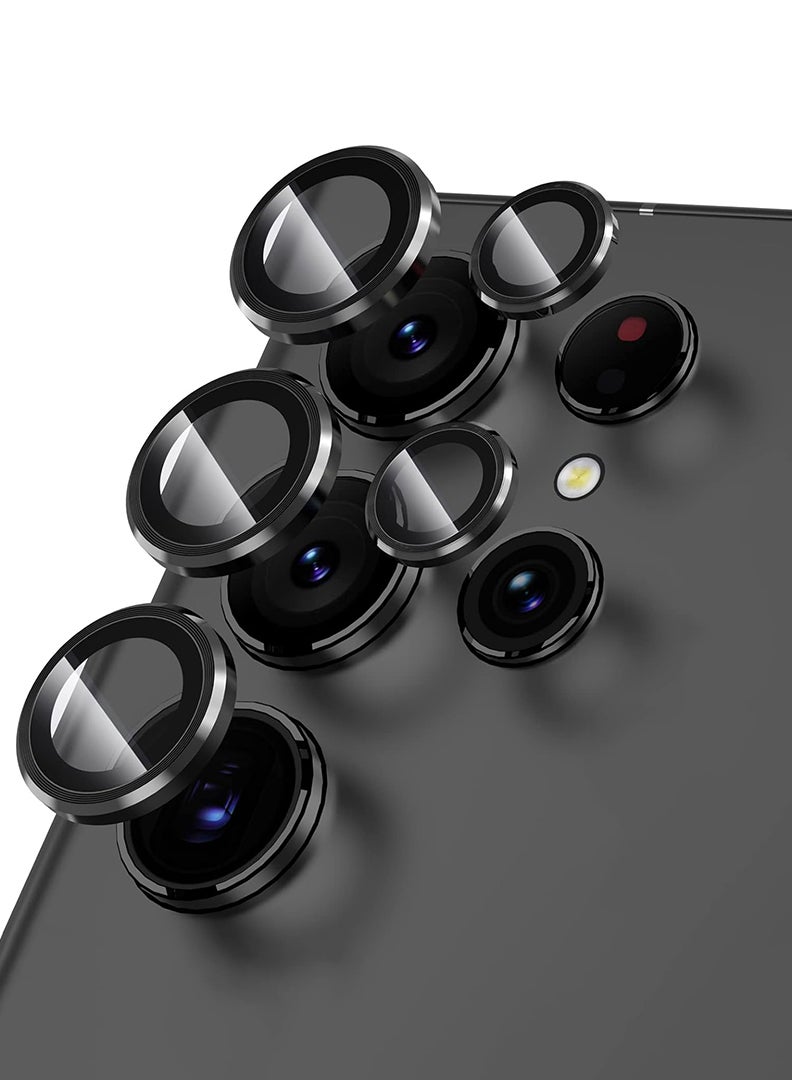 Theodor S24 Ultra 5 Pcs Camera Lens Protector With 9H Tempered HD Glass Camera Cover Anti Scratch Aluminum Alloy Camera Ring, Phantom Black