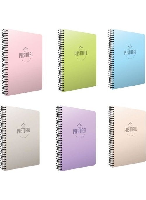 Gıpta Pastoral Spiral PP Cover A4 72 Sheets School Notebook 3 Checkered + 3 Lined Set of 6 