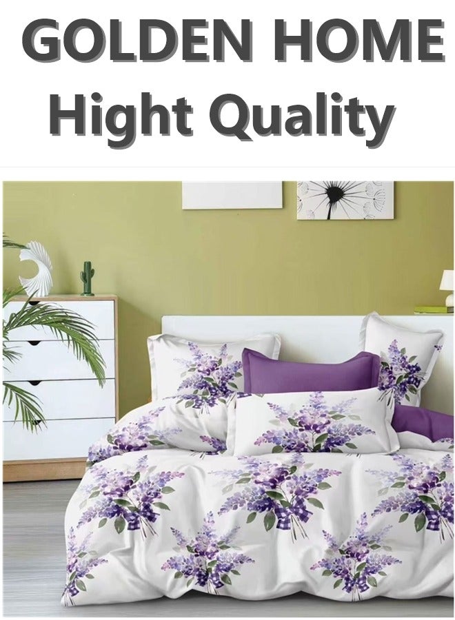 GOLDEN HOME GOLDEN HOME King Size Duvet Cover Set Complete: 1 Duvet Cover + 4 Pillow Covers + 1 Elastic Fitted Sheet (Floral Jacquard) 