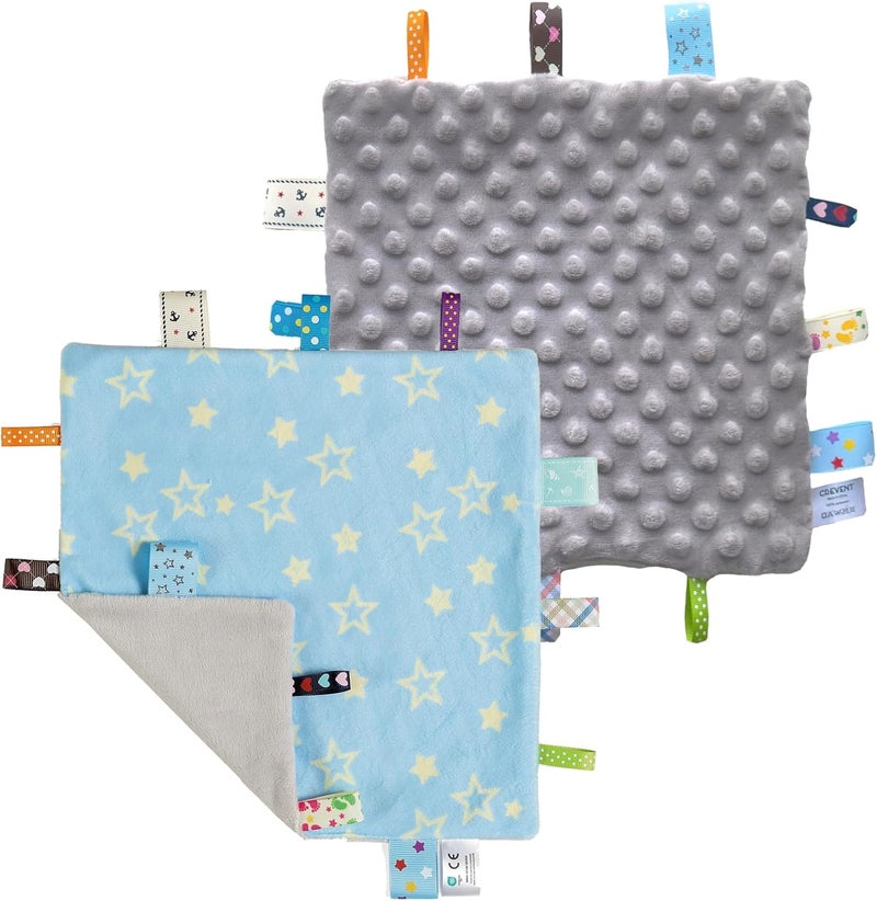 Tag Security Blankets for Babies, Soft Small Loveys for Boys, Baby Comforter Sensory Blanket, Great Gifts for Birthday Baby Shower - 10"X10" Blue Star + Grey
