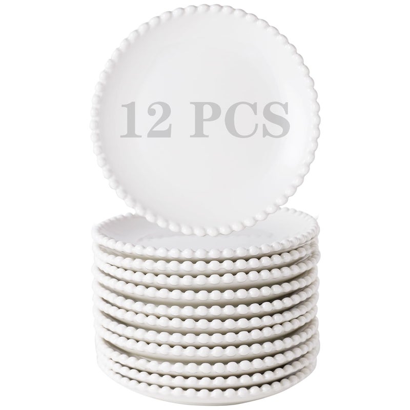 OMAYKEY 5.5 Inch Round Appetizer Plates, Salad Plates Set, Ceramic Small Dessert Plates, Serving Plates for Cake, Snacks, Side Dish, Sushi - Microwave, Oven, Dishwasher Safe, Set of 12, White - Image 1