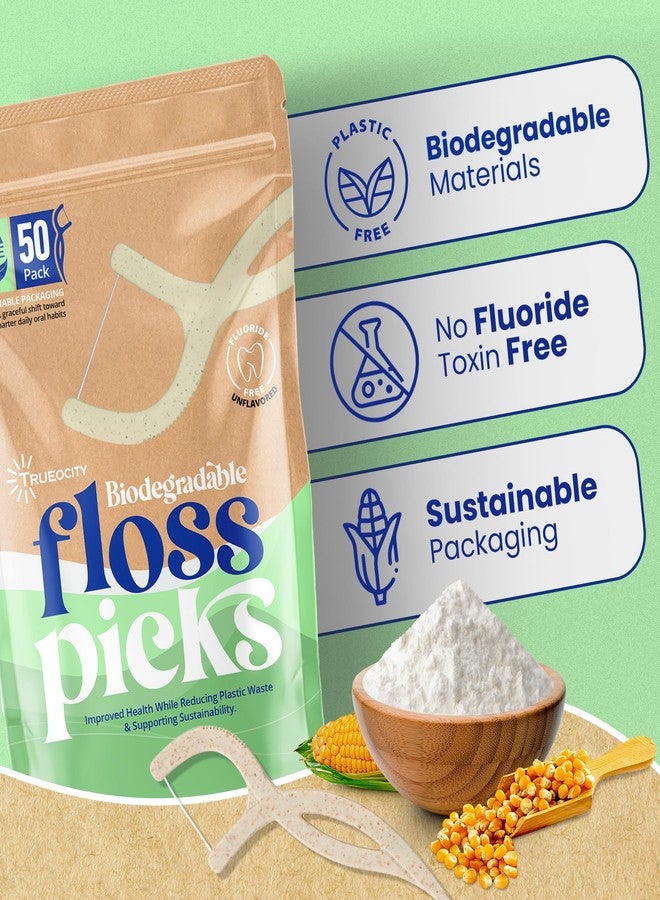 Trueocity Biodegradable Floss Picks, 200 Count, 4 Cases, Dental Floss Picks that are Plant-Based, Non-Toxic flossers Biodegradable, Sustainable Vegan Floss, Also eco-Friendly Tooth flossers,Oral Care Solution - Image 3