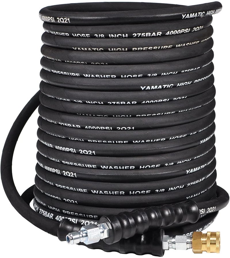 YAMATIC 3/8" Kink Resistant Pressure Washer Hose 50FT, Swivel 3/8" Quick Connector, 4000 PSI High Durability Cold Hot Water Max. 212°F, Fit Most Residential and Commercial Pressure Washer - Image 1