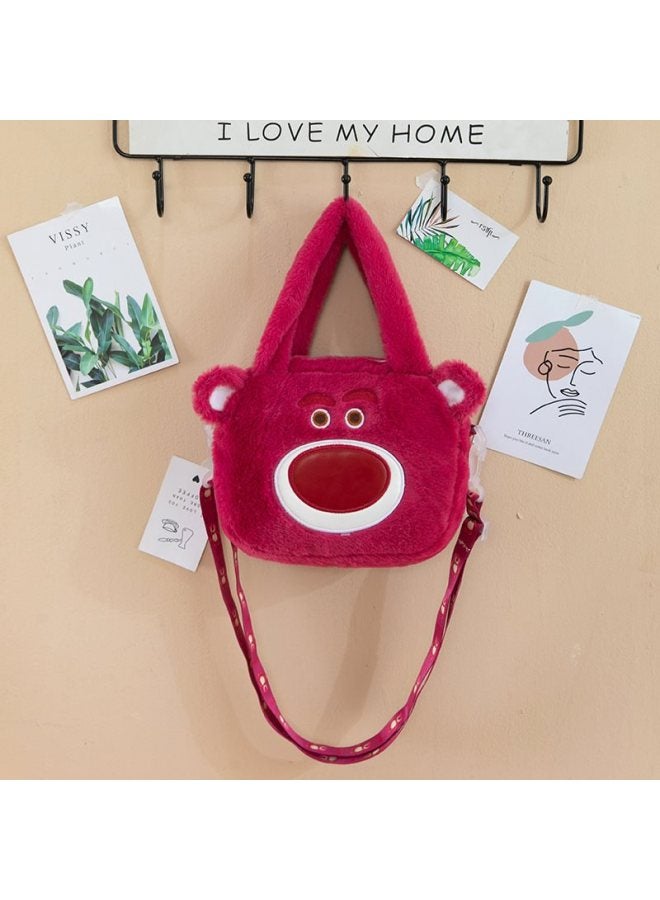 Plush Bag Women's Crossbody Bag Cartoon Children's Bag Winter Cute Little Girl Doll Portable Shoulder Bag-Specifications:About 20- 25cm-Color:Strawberry Bear  - Image 1