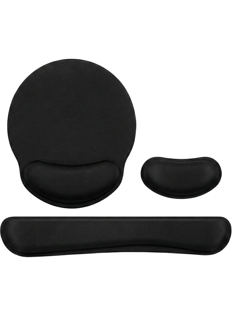 3PCS Keyboard Wrist Rest Set, Ergonomic Memory Foam Wrist Support with Keyboard Pad, Mouse Pad and Small Hand Rest, Soft Gel Cushion for Comfortable Typing, Office Home Computer – Black - Image 1