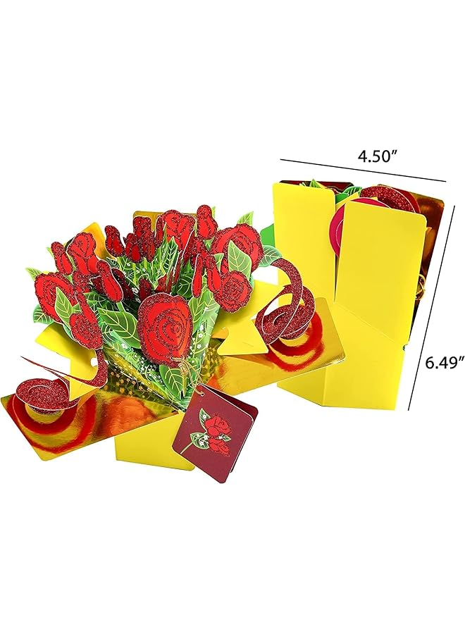 إيروريكس بطاقة تهنئة ثلاثية الأبعاد من الورود الحمراء المنبثقة للنساء والزوجة والابنة والجدة وعيد الأم وعيد الحب مع مسحوق الذهب - Image 5