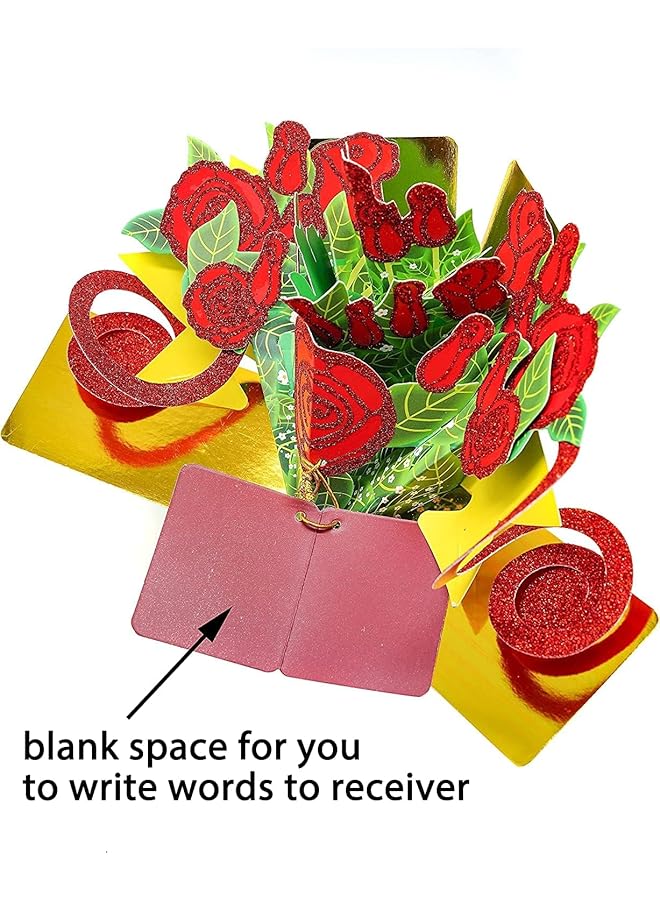 إيروريكس بطاقة تهنئة ثلاثية الأبعاد من الورود الحمراء المنبثقة للنساء والزوجة والابنة والجدة وعيد الأم وعيد الحب مع مسحوق الذهب - Image 3