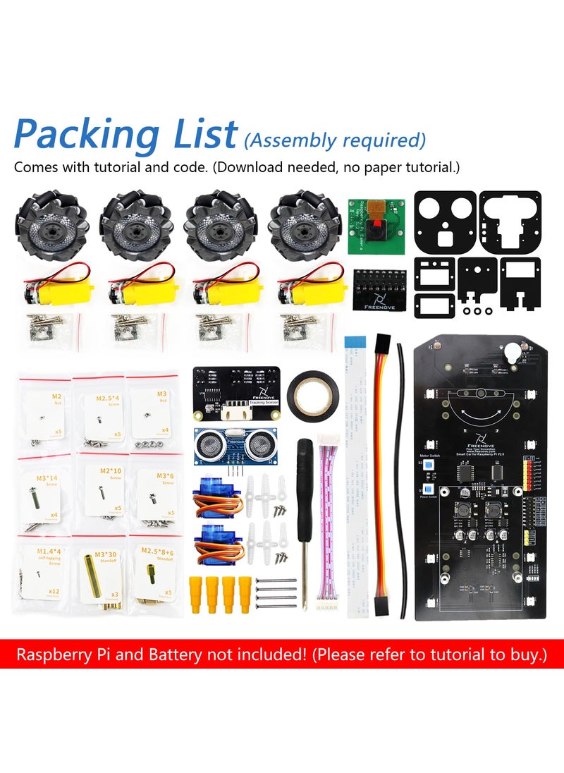 FREENOVE Freenove 4WD Smart Car Kit for Raspberry Pi 5 4 B 3 B+ B A+, Face Tracking, Line Tracking, Light Tracing, Obstacle Avoidance, App Control, Camera, Servo (Raspberry Pi NOT Included)  - Image 2