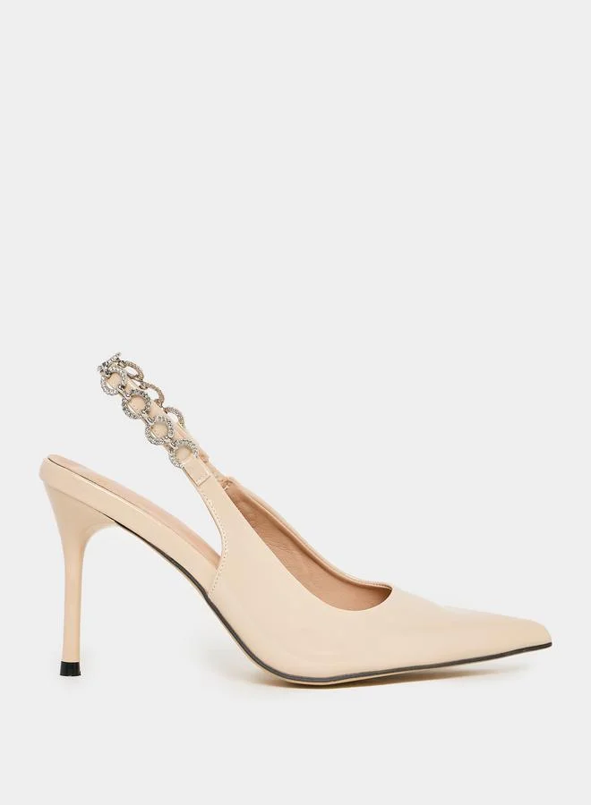Styli Embellished Slingback Pointed Toe Pumps