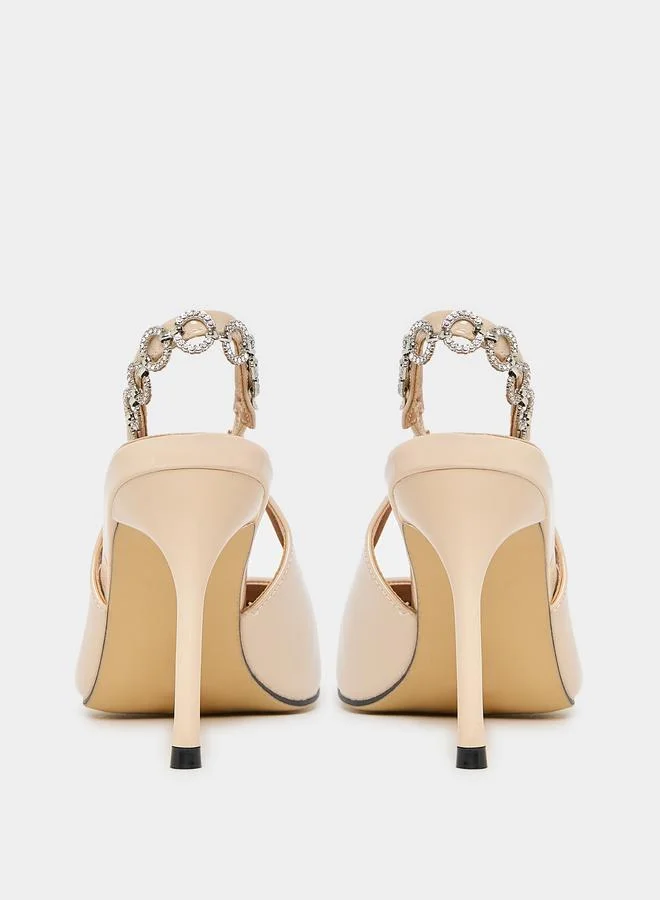 Styli Embellished Slingback Pointed Toe Pumps