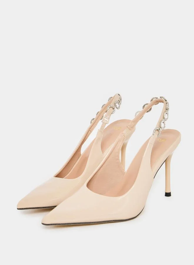 Styli Embellished Slingback Pointed Toe Pumps