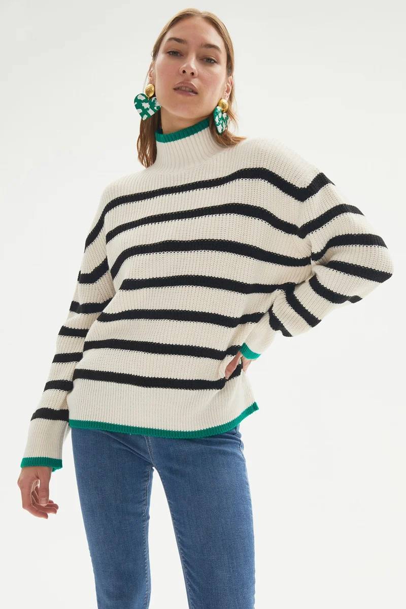 جون Oversize Striped Color Block Knitwear Sweater