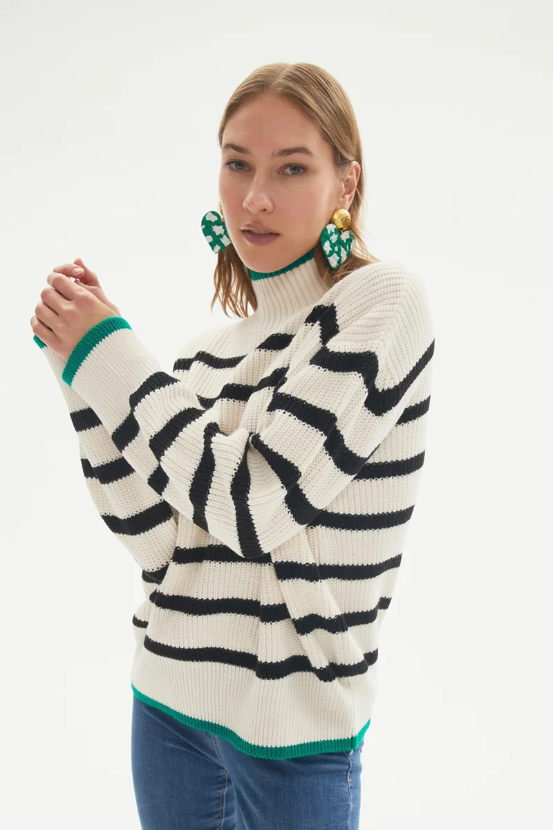 جون Oversize Striped Color Block Knitwear Sweater