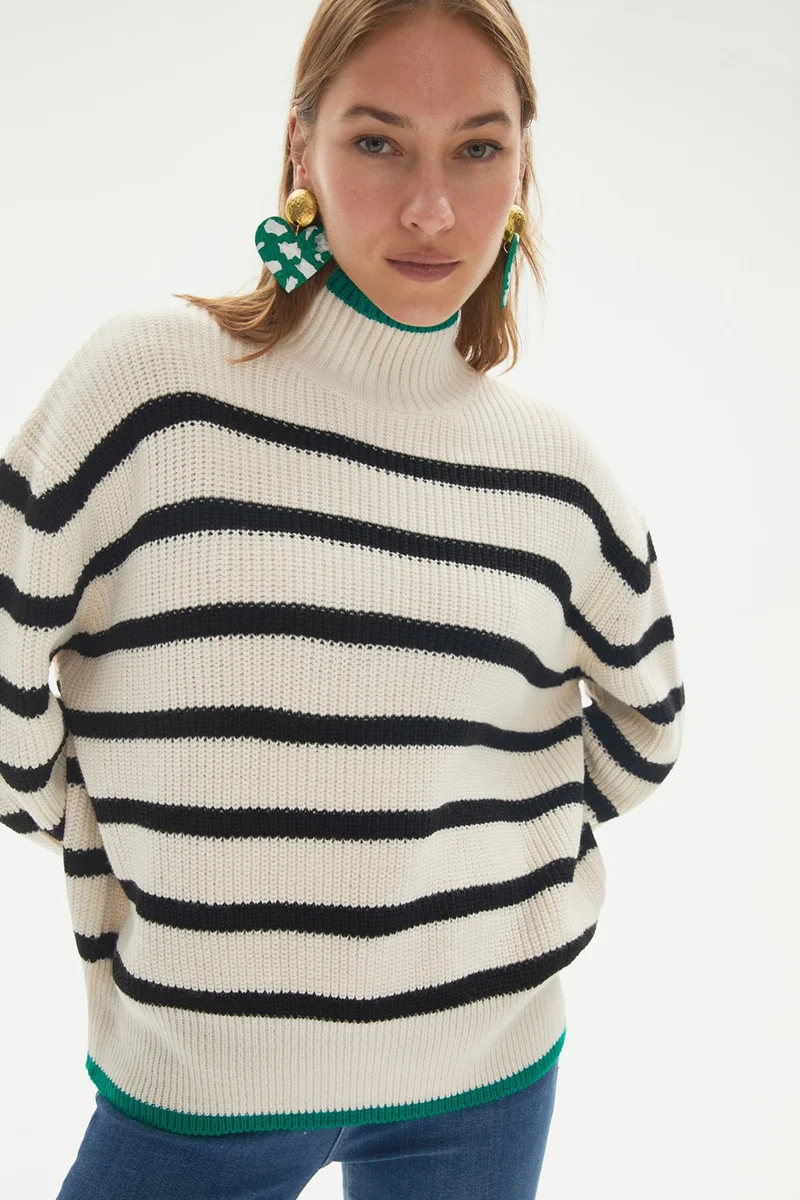 جون Oversize Striped Color Block Knitwear Sweater