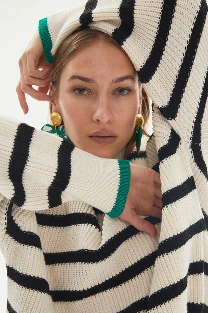 جون Oversize Striped Color Block Knitwear Sweater