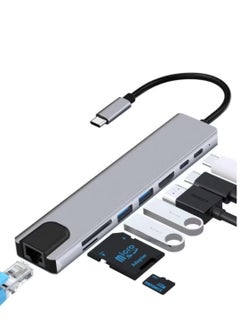 FLOWING USB C Hub, 8 in 1 Type C Hub Multiport Adapter with 4K HDMI, PD Power Delivery, USB-C, Ethernet, 2 USB, SD/TF Card Reader Compatible with Mac Book Pro XPS and More Type C Devices  - Image 1