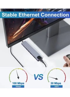 FLOWING USB C Hub, 8 in 1 Type C Hub Multiport Adapter with 4K HDMI, PD Power Delivery, USB-C, Ethernet, 2 USB, SD/TF Card Reader Compatible with Mac Book Pro XPS and More Type C Devices  - Image 4