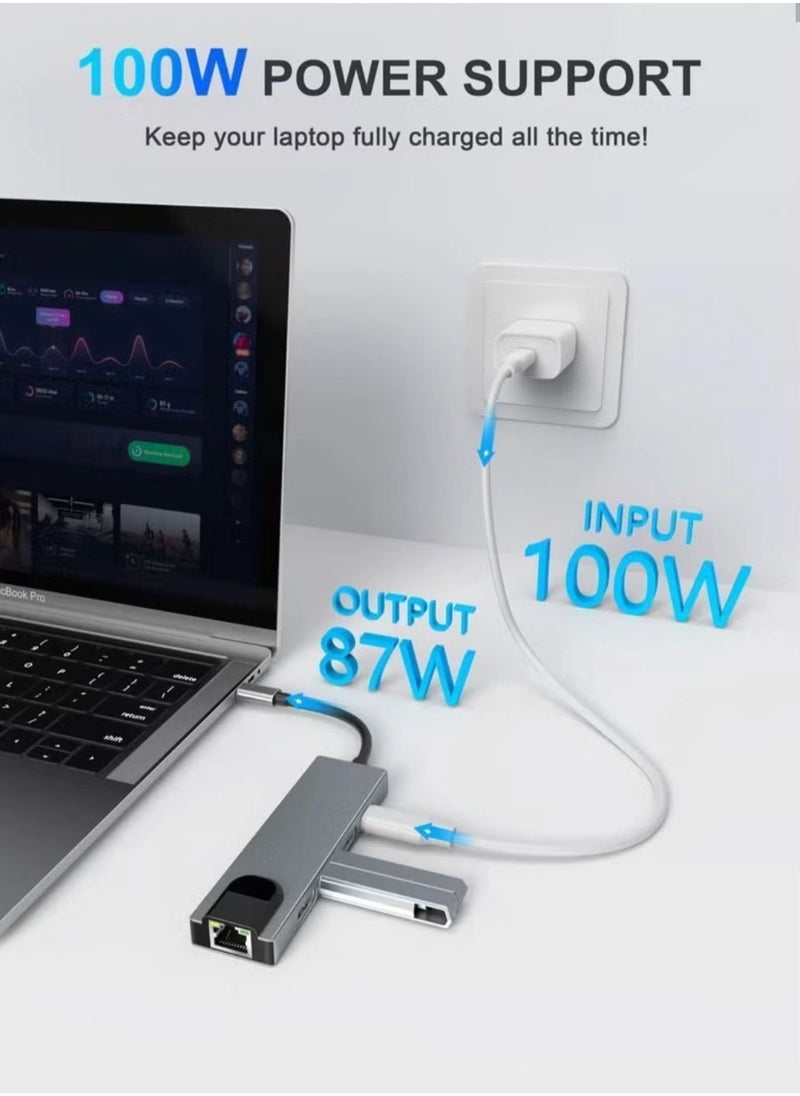 FLOWING - USB C Hub, 8 in 1 Type C Hub Multiport Adapter with 4K HDMI, PD Power Delivery, USB-C, Ethernet, 2 USB, SD/TF Card Reader Compatible with Mac Book Pro XPS and More Type C Devices - Image 1
