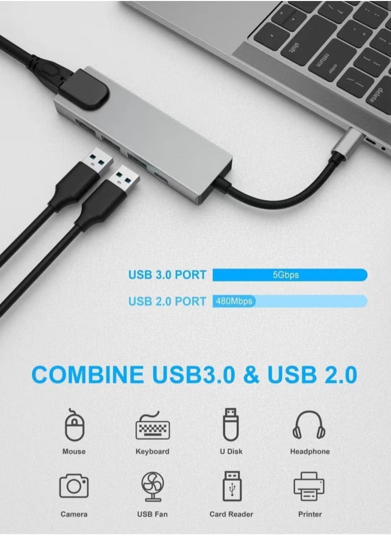 FLOWING - USB C Hub, 8 in 1 Type C Hub Multiport Adapter with 4K HDMI, PD Power Delivery, USB-C, Ethernet, 2 USB, SD/TF Card Reader Compatible with Mac Book Pro XPS and More Type C Devices - Image 1