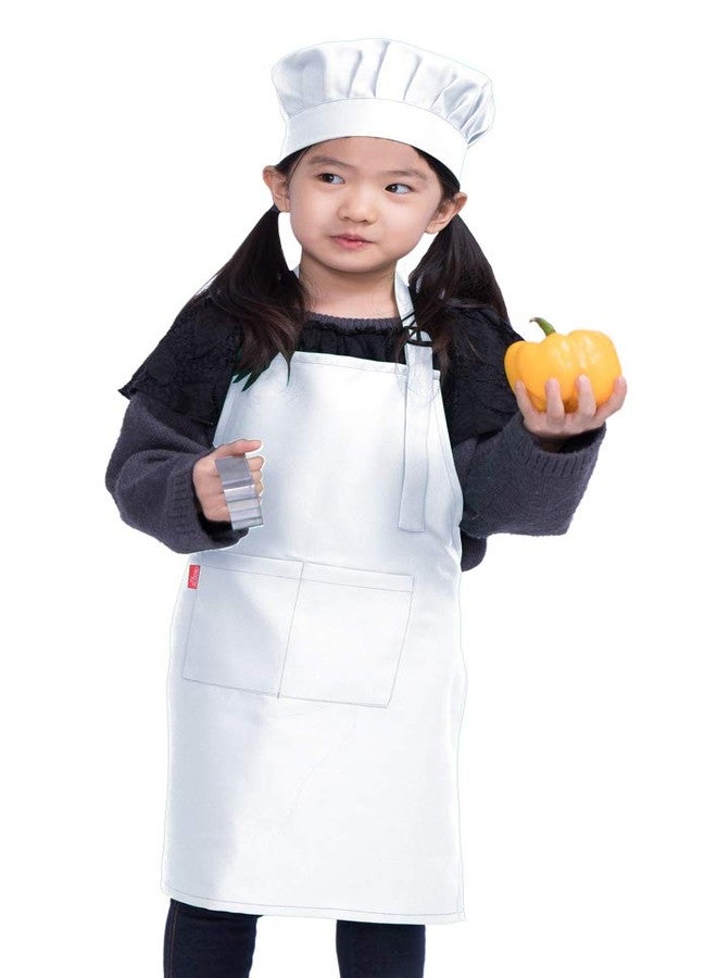 ALIPOBO Kids Apron and Chef Hat Set, Children's Adjustable Bib Apron with 2 Pockets. Cute Boys Girls Kitchen Apron for Cooking, Baking, Painting, Training Wear (6-12 Year, White) - Image 2