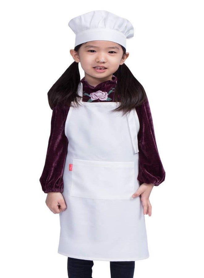 ALIPOBO Kids Apron and Chef Hat Set, Children's Adjustable Bib Apron with 2 Pockets. Cute Boys Girls Kitchen Apron for Cooking, Baking, Painting, Training Wear (6-12 Year, White) - Image 1
