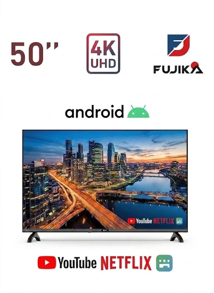 فوجيكا تلفزيون ذكي بدون إطار بدقة 4K UHD مقاس 50 بوصة - مزود بمنفذ USB  - أسود - نظام تشغيل أندرويد - FJK-50KS - Image 1
