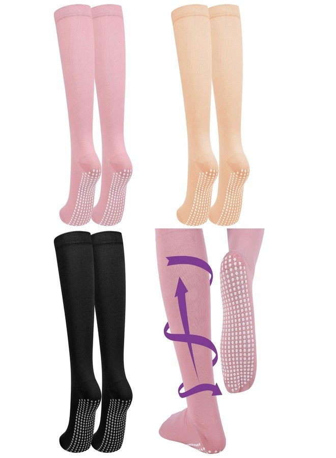 Croloose 3 Pair Non Slip Compression Socks for Women Men 20-30mmhg Graduated Compression Socks with Grips for Nurse Pregnancy(Black,Nude, Pink,Basic) - Image 1