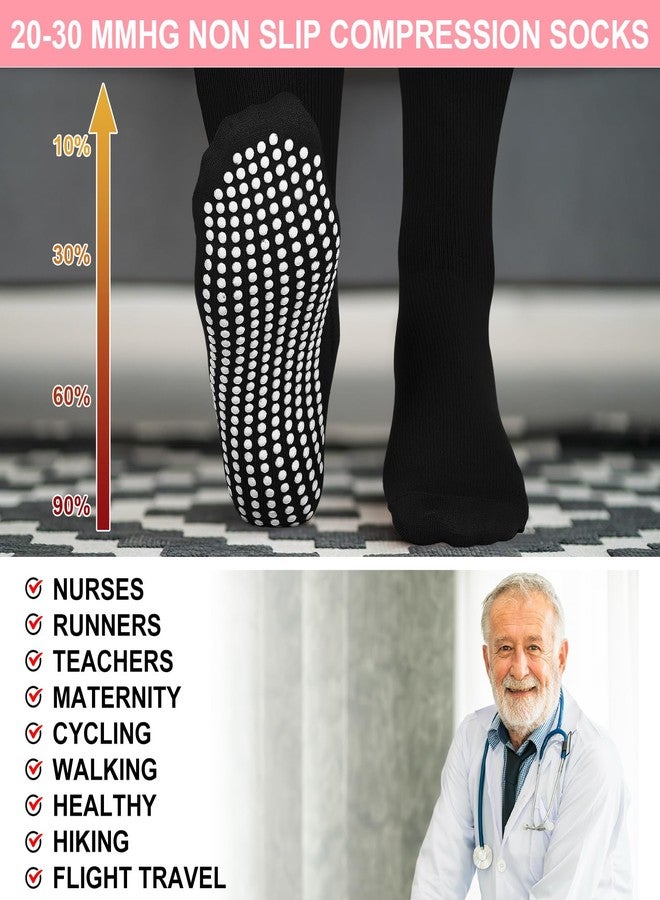 Croloose 3 Pair Non Slip Compression Socks for Women Men 20-30mmhg Graduated Compression Socks with Grips for Nurse Pregnancy(Black,Nude, Pink,Basic) - Image 3