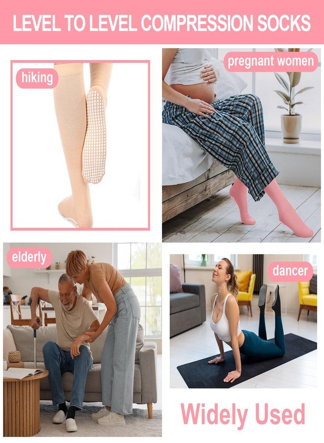 Croloose 3 Pair Non Slip Compression Socks for Women Men 20-30mmhg Graduated Compression Socks with Grips for Nurse Pregnancy(Black,Nude, Pink,Basic) - Image 4
