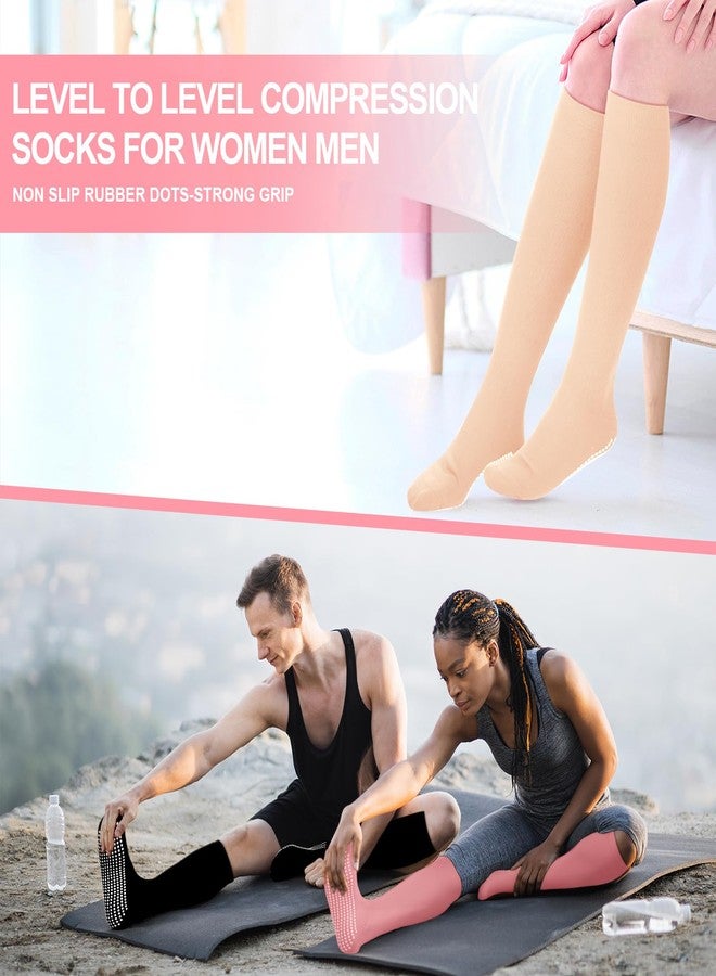 Croloose 3 Pair Non Slip Compression Socks for Women Men 20-30mmhg Graduated Compression Socks with Grips for Nurse Pregnancy(Black,Nude, Pink,Basic) - Image 5