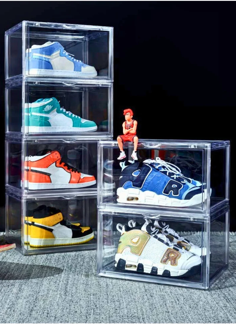 1Chase 4-Pack Stackable Shoe Storage Boxes – Clear Plastic Organizer with Side-Opening Door, Transparent