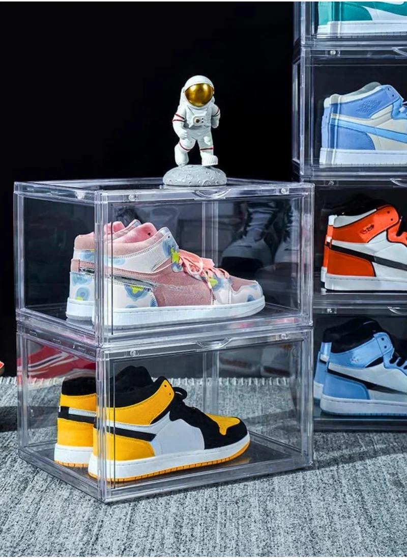 1Chase 4-Pack Stackable Shoe Storage Boxes – Clear Plastic Organizer with Side-Opening Door, Transparent