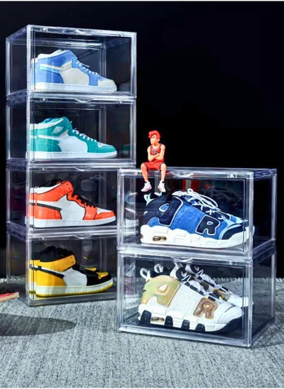 1 تشيس مجموعة من 4 صناديق تخزين أحذية قابلة للتكديس - منظم بلاستيكي شفاف مع باب جانبي، شفاف