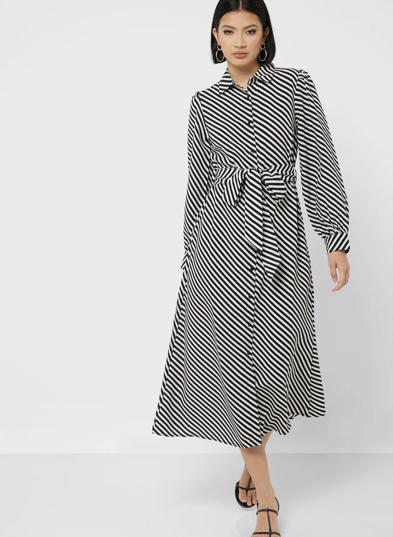 DOROTHY PERKINS Balloon Sleeve Striped Button Down Dress