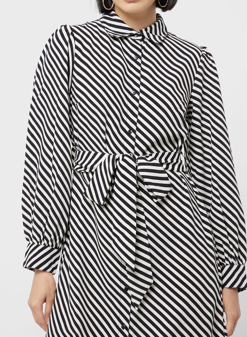 DOROTHY PERKINS Balloon Sleeve Striped Button Down Dress