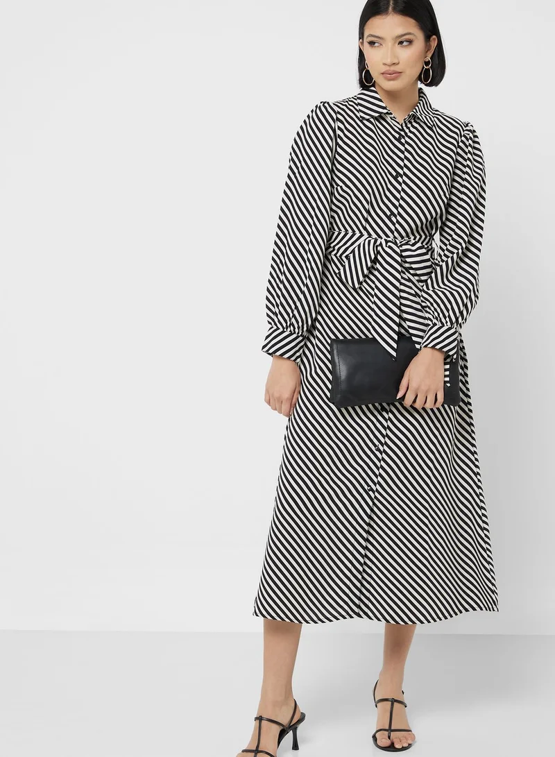 DOROTHY PERKINS Balloon Sleeve Striped Button Down Dress