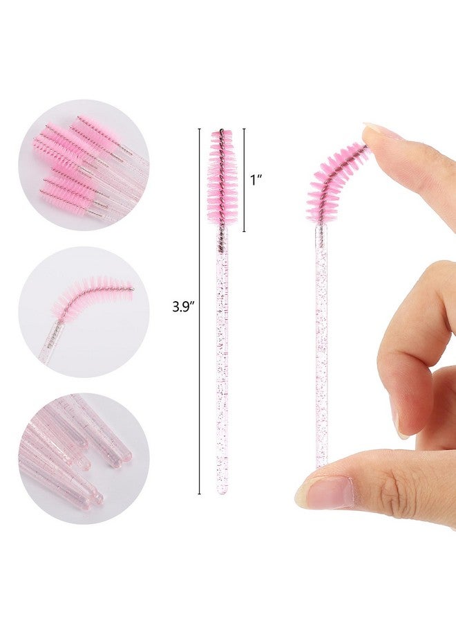 Tbestmax 50 Pcs Disposable Mascara Wands, Crystal Eyebrow Spoolies Brush For Eyelash Extensions, Pink Eye Lash And Makeup Brush - Image 2