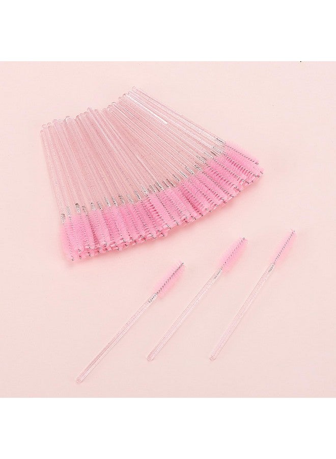 Tbestmax 50 Pcs Disposable Mascara Wands, Crystal Eyebrow Spoolies Brush For Eyelash Extensions, Pink Eye Lash And Makeup Brush - Image 3