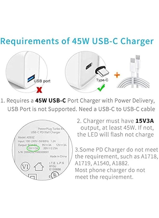 Surface to USB C Charging Cable (Female USB-C, 20 cm), Compatible with Microsoft Surface Pro 7/6/5/4/3 Go3/2/1 Laptop4/3/2/1, Requires 15V/3A USB-C Charger