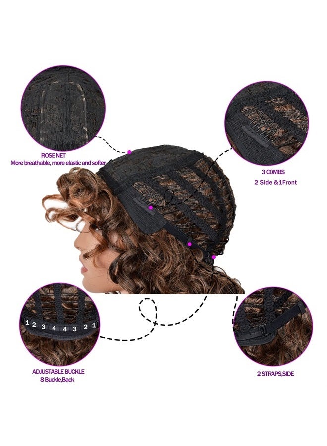 Annivia Brown Curly Wig with Bangs for Black Women Kinky Long Curly Wigs Synthetic Hair Daily Use Cosplay 17 Inch - Image 4