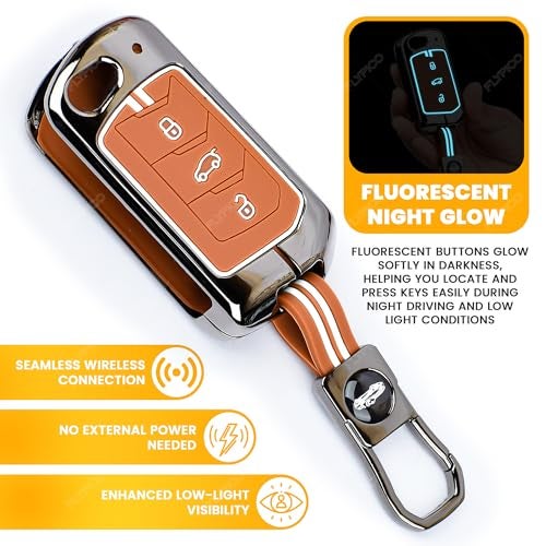 Coll of Fest Premium Black Chrome Metal Silicone Key Cover – Glow-in-The-Dark, Waterproof, Key Fob Protector for Mahindra Scorpio Marazzo Xuv 300 Xuv 700 Xuv 400 Ev Bolero Thar Tuv 3 Button Flip - Image 3