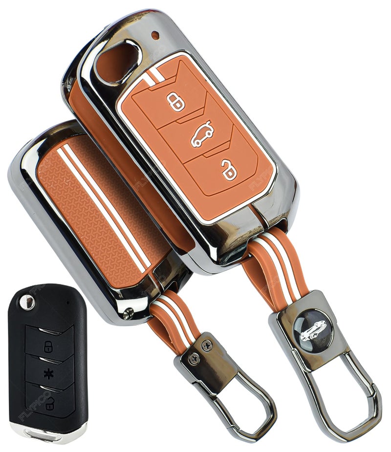 Coll of Fest Premium Black Chrome Metal Silicone Key Cover – Glow-in-The-Dark, Waterproof, Key Fob Protector for Mahindra Scorpio Marazzo Xuv 300 Xuv 700 Xuv 400 Ev Bolero Thar Tuv 3 Button Flip - Image 1