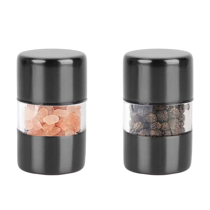 Tmark Premium Sea Salt and Pepper Grinder Set  Spice Mill with Brushed Stainless Steel Small Portable Ceramic Salt  Pepper Shakers 2Pack Black