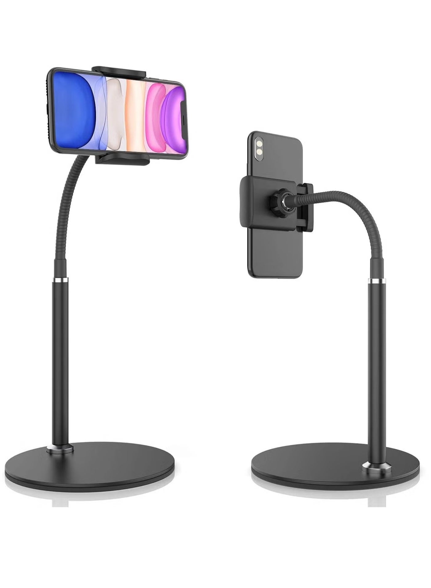 Cell Phone Stand for Desk || Adjustable Height & Angle Aluminum Alloy Phone Holder with Flexible Arm – Universal Desktop Mount Compatible with 3.5" to 6.5" Devices – Sturdy & Foldable Design for Office, Home, Kitchen, and Video Calls