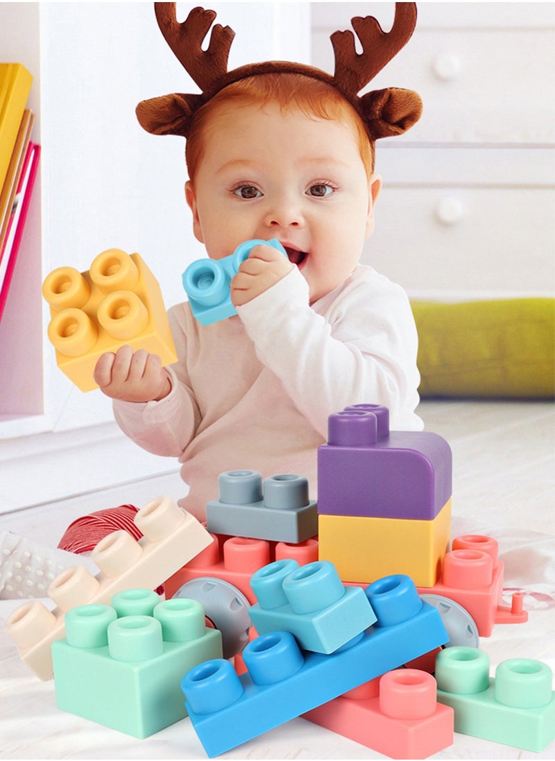Arabest - Soft and Safe Building Blocks Toys, 50 Pcs Build Blocks Sensory Toys Sets, Educational Infant Blocks Kit for Toddlers Baby - Image 1