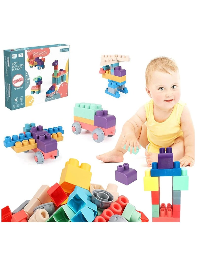 Arabest - Soft and Safe Building Blocks Toys, 50 Pcs Build Blocks Sensory Toys Sets, Educational Infant Blocks Kit for Toddlers Baby - Image 1