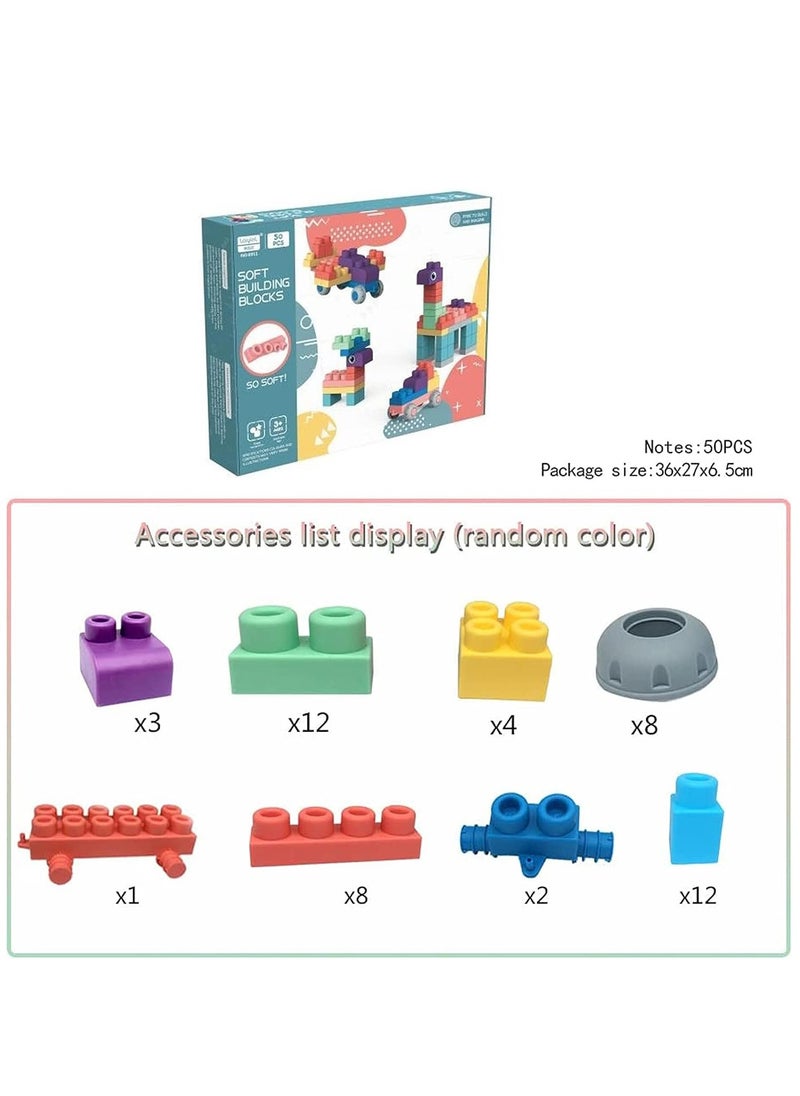 Arabest - Soft and Safe Building Blocks Toys, 50 Pcs Build Blocks Sensory Toys Sets, Educational Infant Blocks Kit for Toddlers Baby - Image 1
