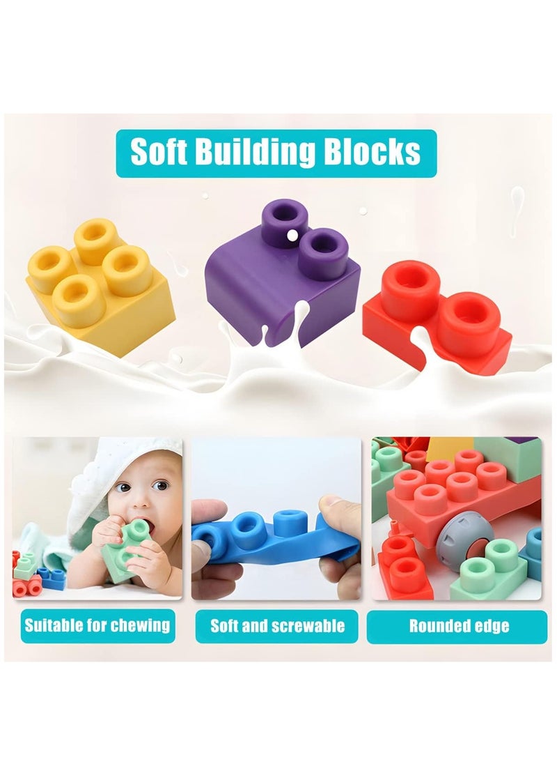 Arabest - Soft and Safe Building Blocks Toys, 50 Pcs Build Blocks Sensory Toys Sets, Educational Infant Blocks Kit for Toddlers Baby - Image 1