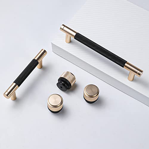 Westablize 2 Pack 5 Inch 128 mm Bar Cabinet Pulls Gold and Black Knurled Handles for Brushed Gold Drawer Pulls Cupboard Aluminum Handles - Image 2